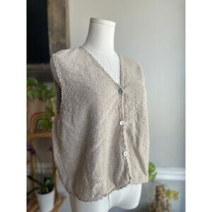 Vintage 90s Tan Delicate Knit Button Front Cotton Sweater Vest Size Large